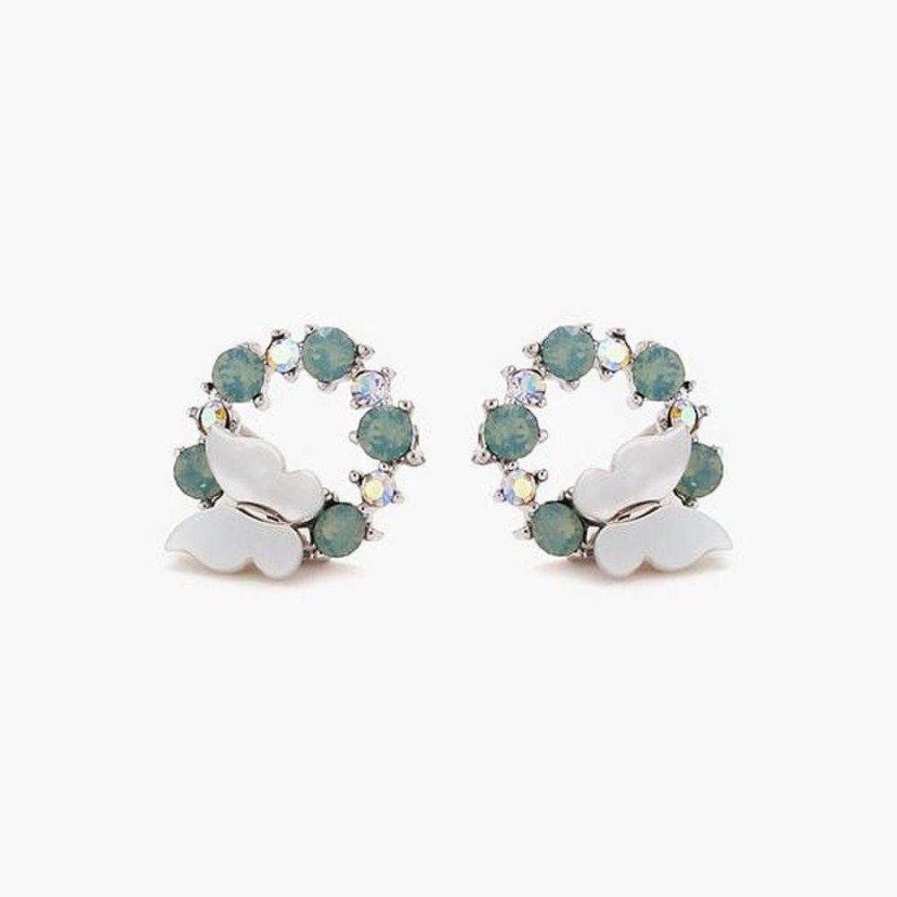 Jlauren 9M01931 Pink Mint Butterfly Round Mother-of-Pearl Earrings