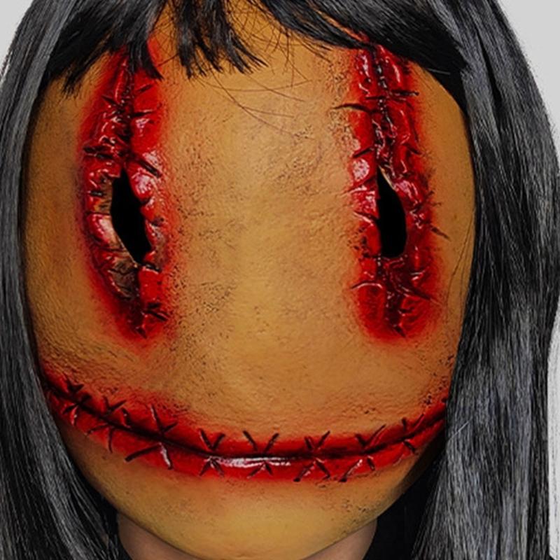 Scary Bloody Mask with Hair Female Ghostly Full Face Mask Headgear Cosplay Party Mask for Carnivals Halloween Decorations