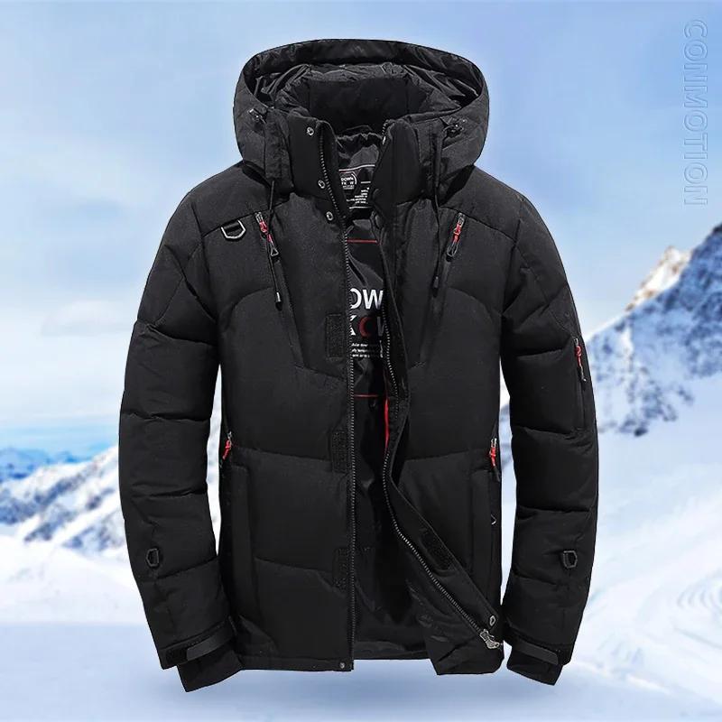 Winter Down Jacket Men White Duck Coat Windproof Warm Travel Camping Overcoat In Thicken Solid Color Hooded Male Clothing