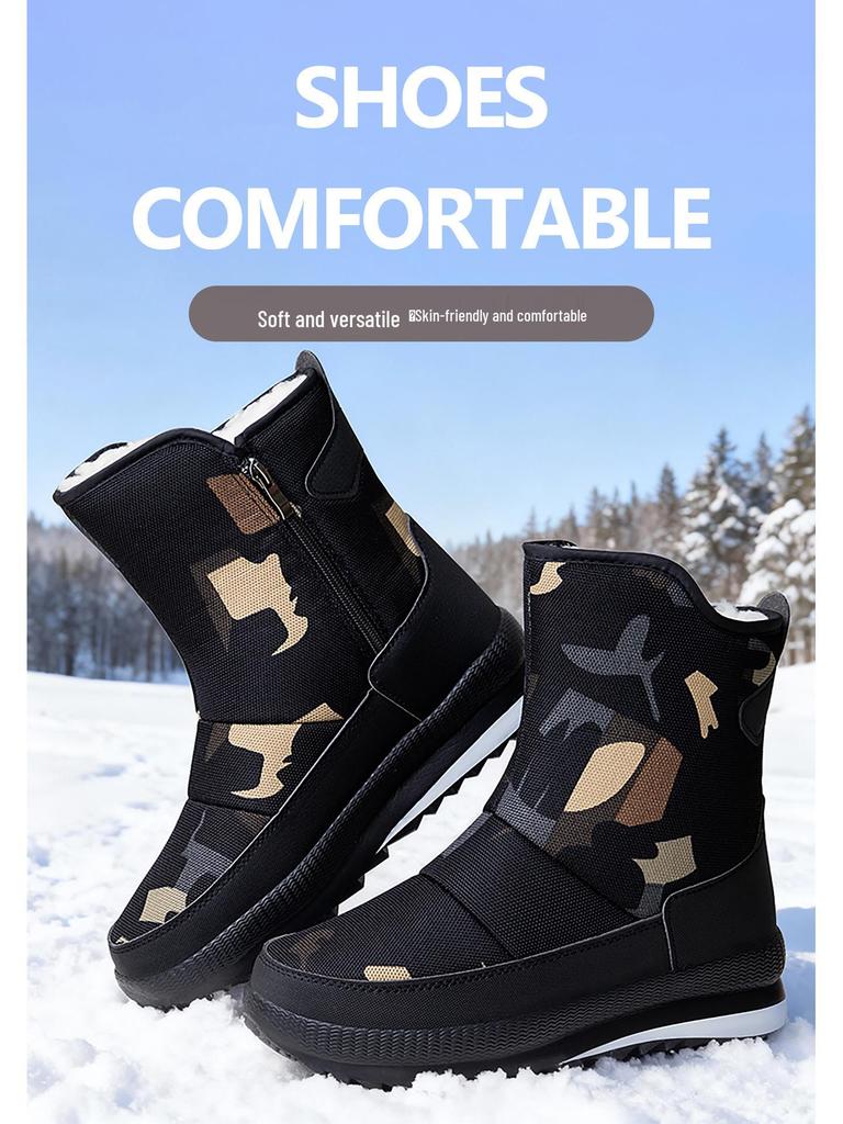 Herren Baumwoll-Schneestiefel in Übergröße mit dicker Sohle und Samtfutter