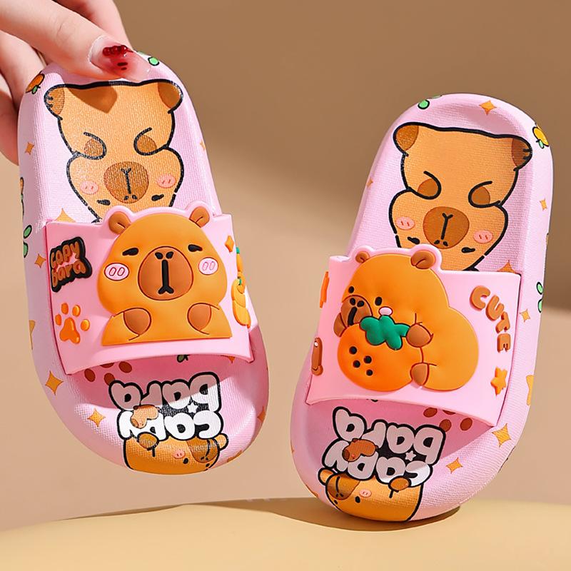 

Children s Summer Slippers Cute Capybara Boys Home Bath Non-Slip Girls Baby Kids Parent-Child Sandals 24-25Code（Inner Length1 розовый
