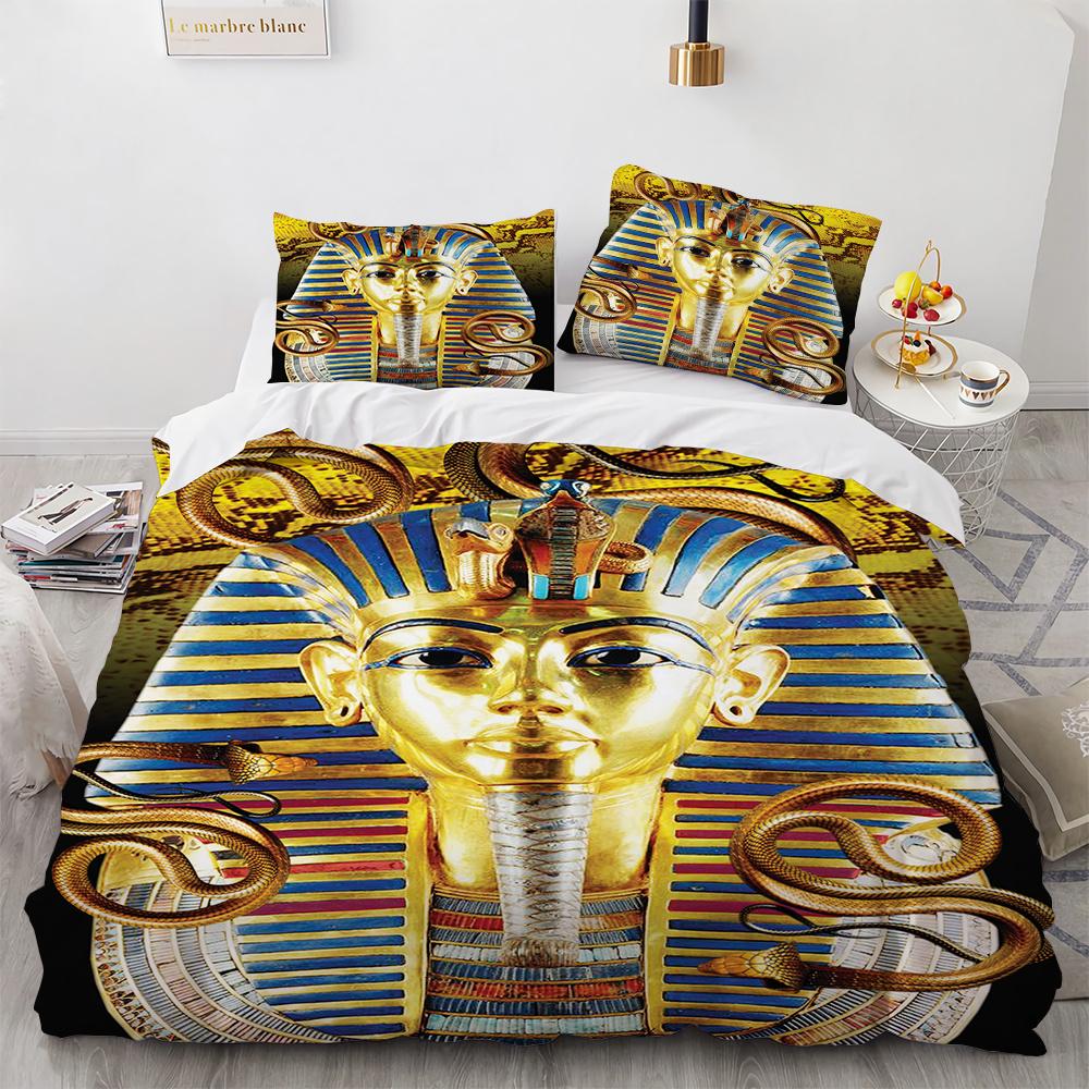 Ägyptischer Pharao Bettwäsche Set Königin des alten Ägypten Bettbezug King Afrikanischer Stamm Exotische Zivilisation Polyester Bettdeckenbezug