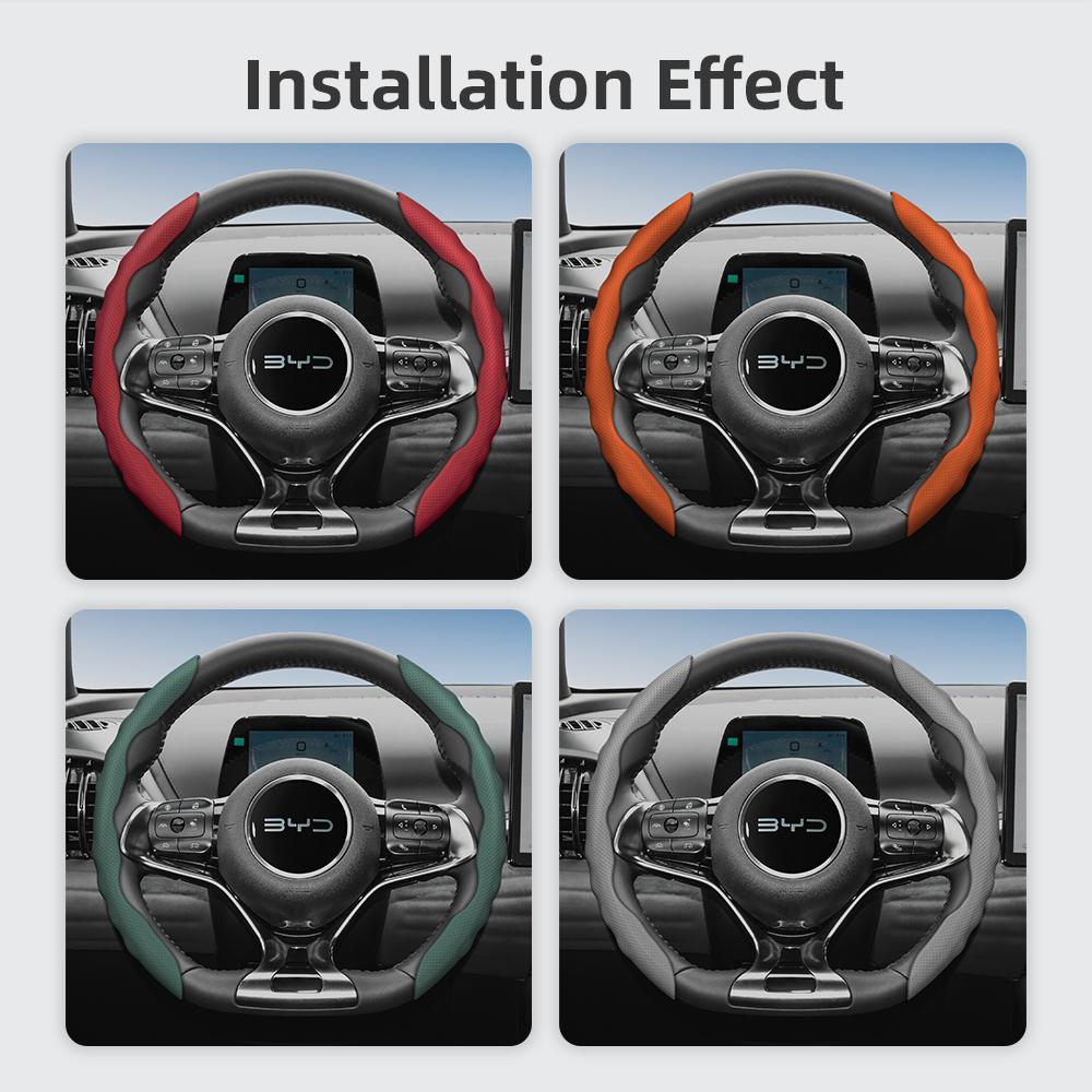Suitable for Byd Steering Wheel Cover with Wavy Sports Design, Breathable Leather, Segmented, Non-Slip, Sweat-Absorbe