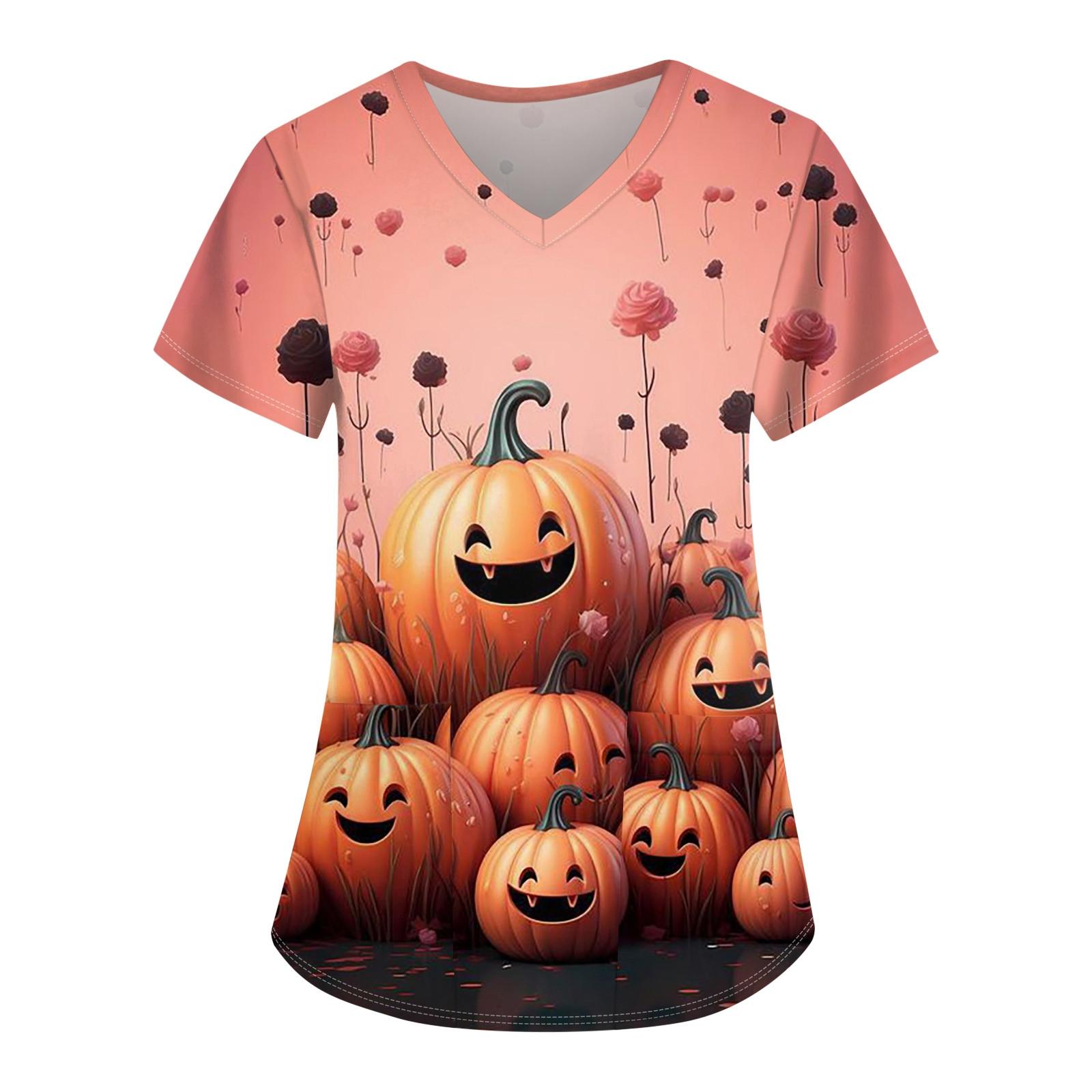 Женская униформа для кормящих мам с v-образным вырезом и принтом на Хэллоуин L бежевый — фото 8