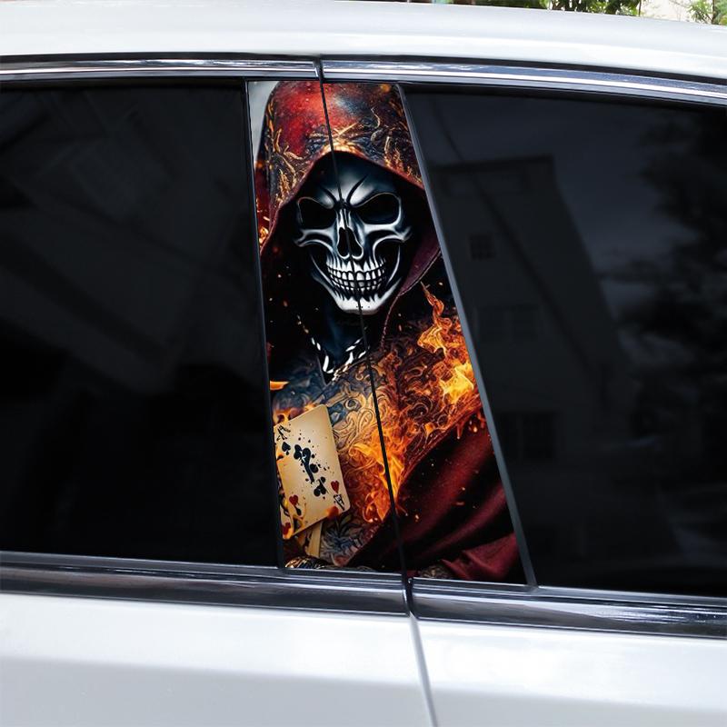 2pcs Horror Skull Car Sticker Car B-Pillar Vinyl Decals DIY Car Doors Pillar Decals Waterproof Sunscreen Vinyl Sticker