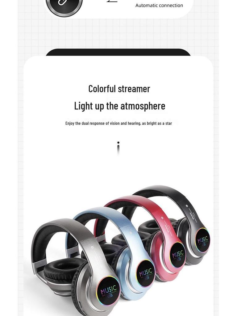 VJ033 Luminous LED Wireless Bluetooth Over-Ear Headphones with Heavy Bass