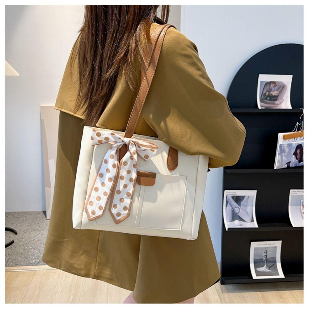 

Silk Scarf Shoulder Bag Contrasting Colors Tote Bag Fashion Bucket Bag бежевий