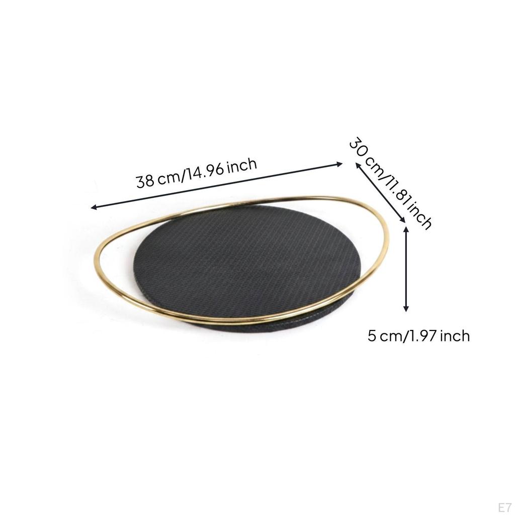 Oval Metal Tray Shallow Tabletop Open Handle Frame for Living Room Ss Wood