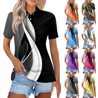 Women's Fashion Casual Lapel Short Sleeve Line Print Shirt Women's Button Up Tops