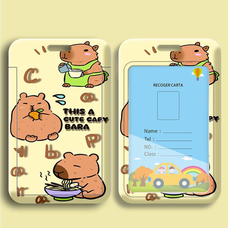 Capybara Cartoon ID & Card Holder Lanyard for Campus, Bus, Subway, and Badge