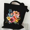 Elegant Wildflowers Aesthetic Canvas Handbag Reusable Floral Shopping Tote Bag for Women