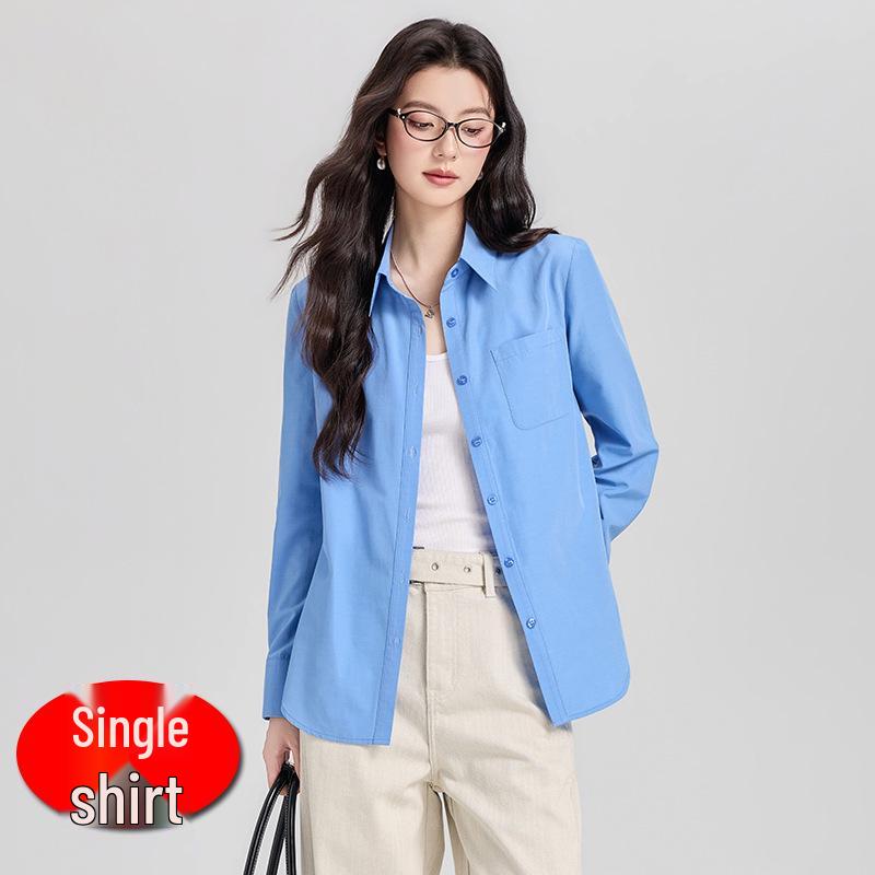 Women s French Blue Long Sleeve Shirt - Versatile & Stylish for Work S