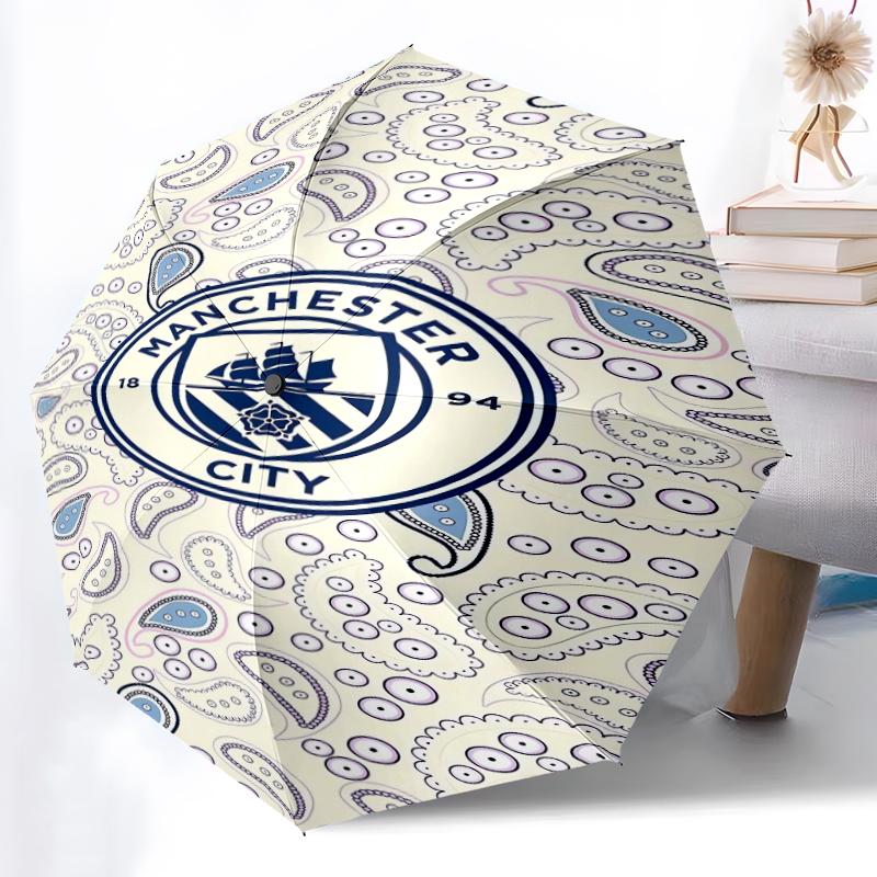 1pz Ombrello Automatico Robusto a 8 Stecche, Ombrello Manchester United Manchester City, Stampato Digitalmente, Ombrello Pieghevole per Uso Esterno in Movimento