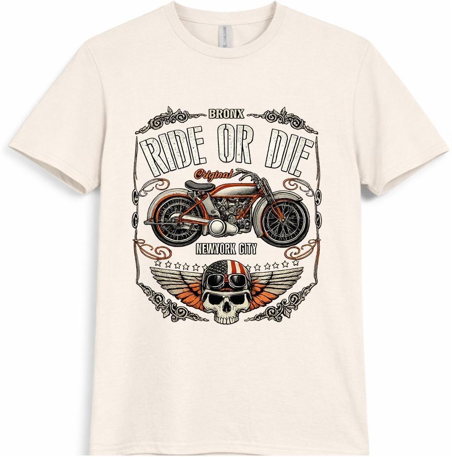 Μπλούζα T-shirt Μοτοσικλέτας Ride Or Die Κρανίο Biker Vintage Γραφικό T-shirt Μοτοσυκλέτας