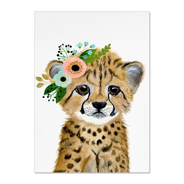 Cartoon Animal Cute Wearing Flower Elephant Zebra Baby Posters And Prints Wall Art Canvas Painting Wall Pictures Kids Room Décor No Frame