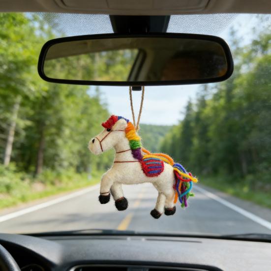 Vintage Handgjord Filt Häst Prydnad Kinesiska Nyåret Ull Djur Berlock för Träd Hem Bil Ryggsäck Dekor