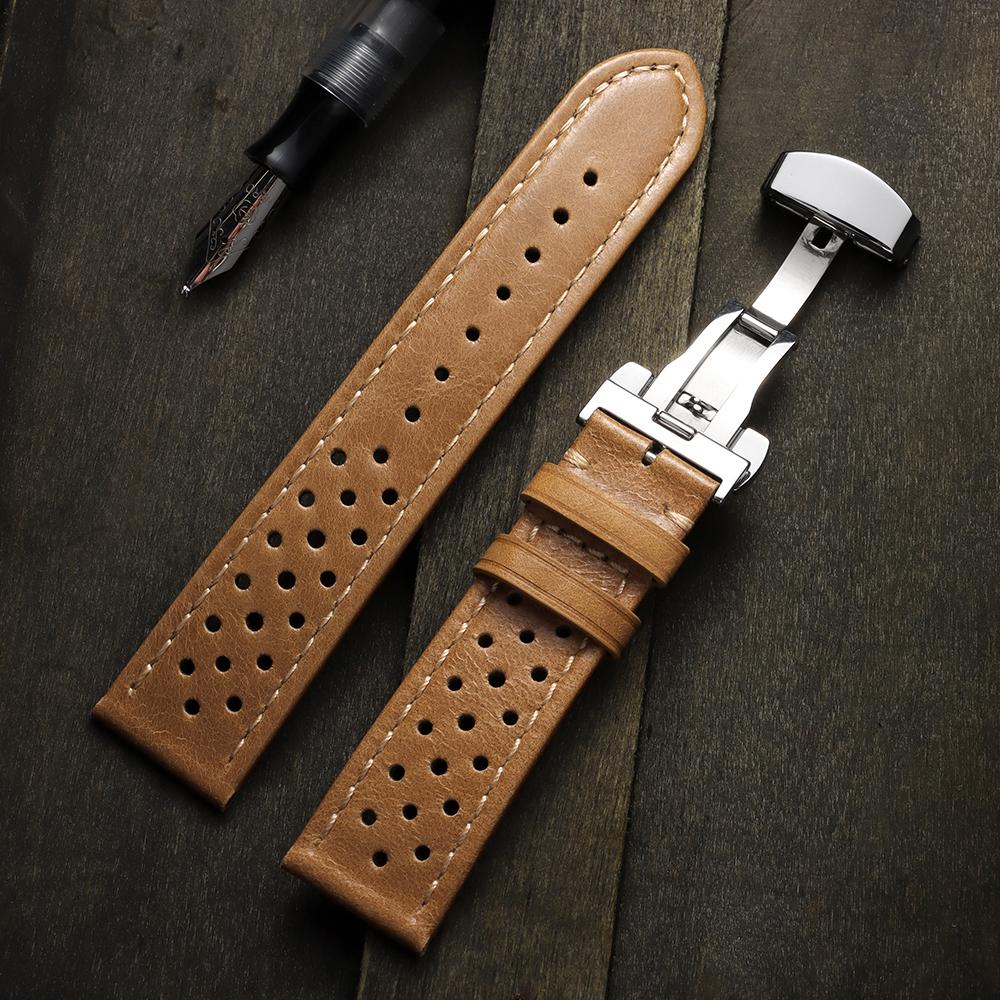 18mm 20mm 22mm Strap Breathable Cowhide Watch Strap Matte&Oil Wax Band Butterfly Buckle Men Women Universal Bracelet Accessories