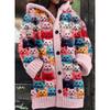 Damen Strickjacke mit Kapuze 3D Tierdruck Einreiher Langarm Mantel mit Taschen