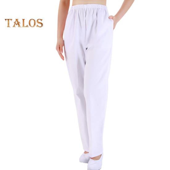 

Летние брюки для медсестры со средней посадкой и эластичной резинкой на талии, широкие длинные брюки, однотонные женские рабочие брюки с карманами 2XL белый
