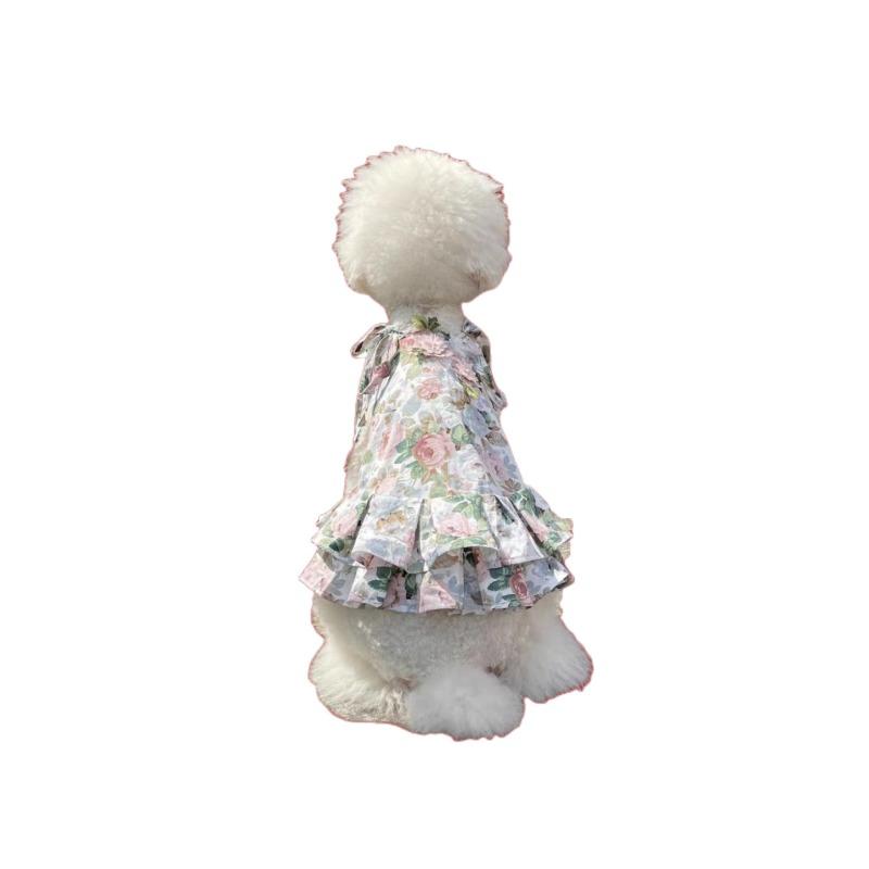 Spring and Summer New Product Printed Suspender Skirt Going Out Clothes Large Dog Princess Style Fairy Skirt Pet Clothes