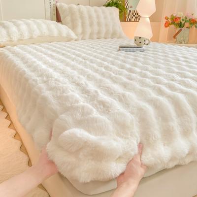 WOSTAR Bubble Milk Coral Fleece Fitted Sheet Elastic Mattress Protector Cover Warm Winter Fluffy Plush Luxury Double Bed Sheets