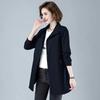 Herbst Neu Mittellanger Windbreaker Revers Langarm Vielseitige Strickjacke Unifarben Temperament Knopf Dünne Jacke