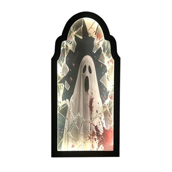 Halloween Hologram Ghost Mirror Spooky Blood Ghost Mirror with LED Light for Bedroom Kitchen Haunted House Decor