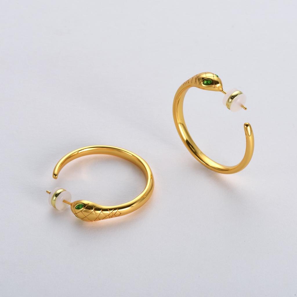 Original Design Earrings Serpentine Copper Plated 18K Gold Inlaid Zircon Earrings S925 Silver Needle Stud Earrings Unique Earrings