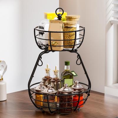2 Tier Fruit Basket Bowl Vegetable Storage Practical for Kitchen Countertop Detachable