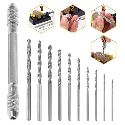 0.8-3mm Mini Manual Aluminum Hand Drill Set High Speed Steel Hand Drill Chuck Twist Micro Drill Bit Tools