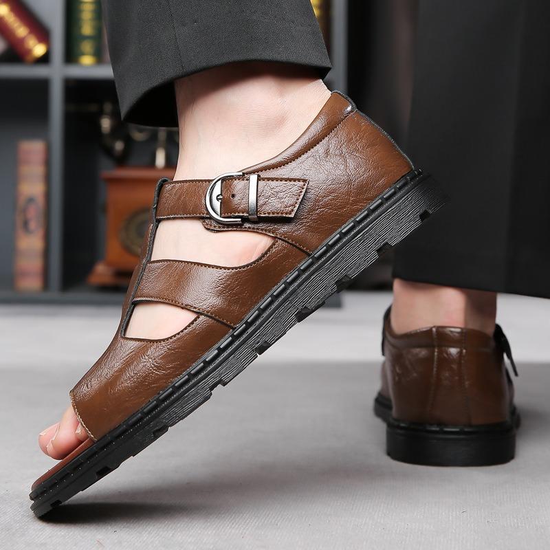 Herren Sandalen Mode Outdoor Freizeit Sandalen Klassische Business Leder Sandalen für Herren Sommer Römische Sandalen Strand Flache Sandalen