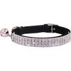 Rhinestones Cat Dog Collar Soft Velvet Safe Adjustable Collar Bling Diamante with Bells, 8-11 Inch for Small Dogs and Cats (Black)