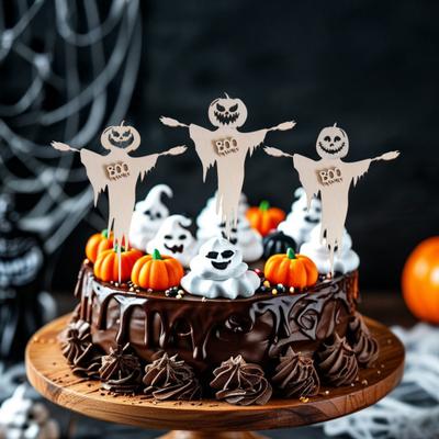 3 Pcs Halloween Cupcake Toppers Spooky Pumpkin Ghost Wooden Cupcake Pick