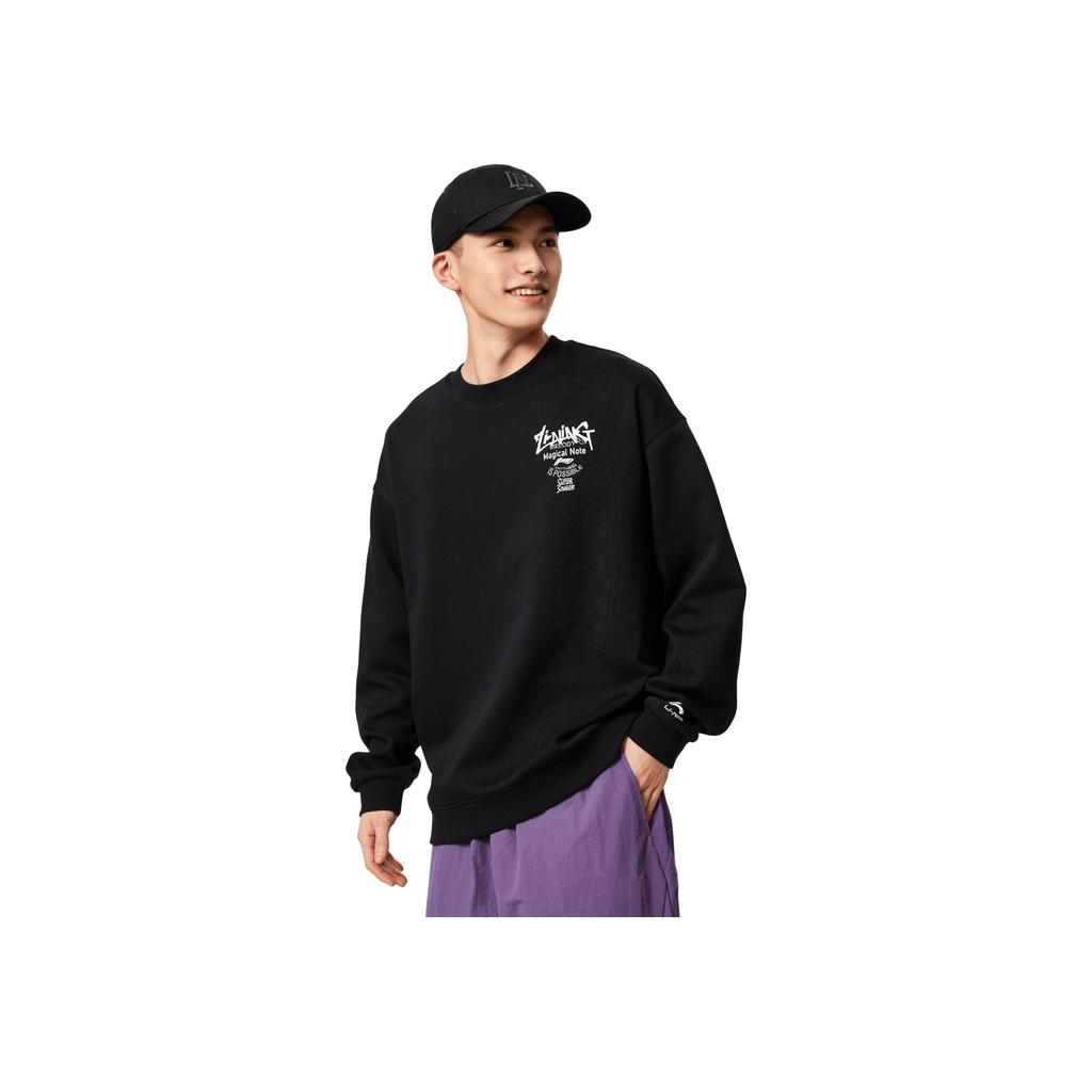 Li Ning Sports Lifestyle Series Fleece Warm Simple Versatile Comfortable Crew Neck Loose Fit Pullover Sweatshirt Unisex sweatshirt AWDVC49-1