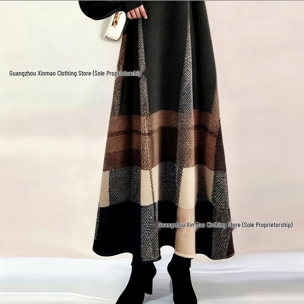

2025 Spring/Autumn Women s Plaid Button Patchwork Casual Short Sleeve Long Dress M темно-коричневого