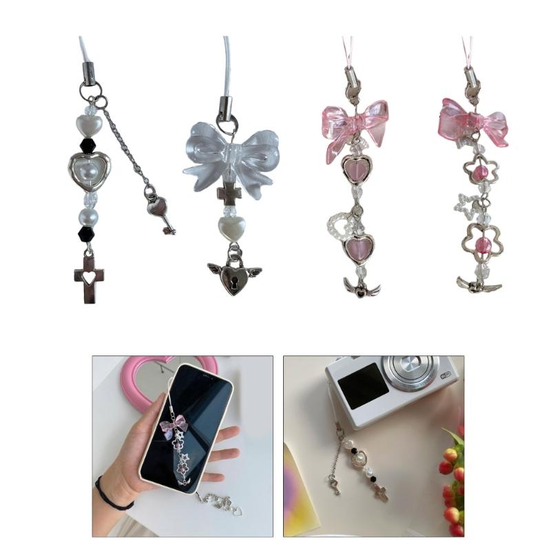 Blumen-Schleifenknoten Gekreuzter Anhänger Lanyard Liebesherz Perle Cartoon Zubehör