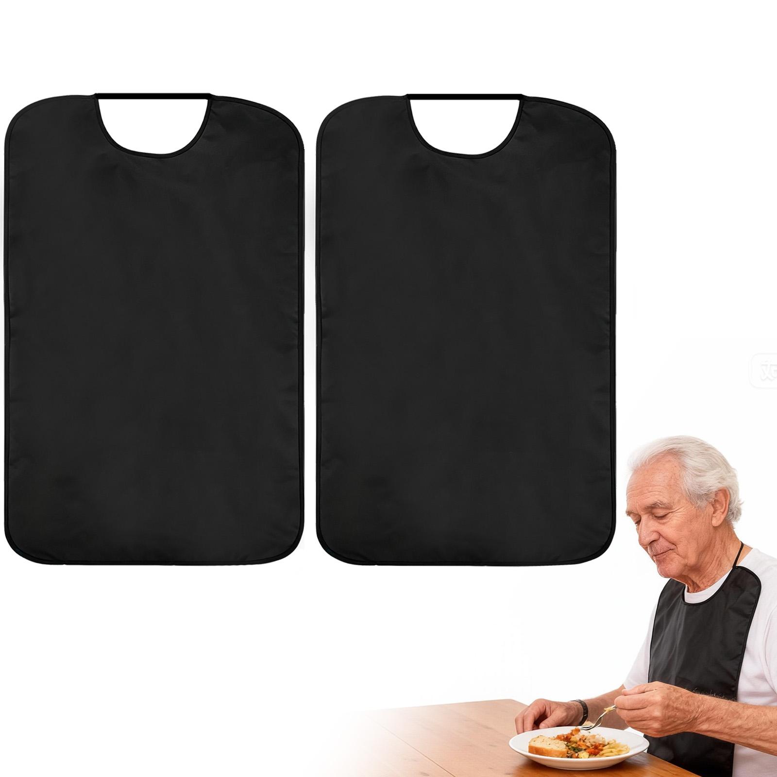 

2Pcs Adult Bibs for Elderly Elastic Waterproof Dining Clothing Protectors Reusable Apron with Crumb Catcher for Special Needs