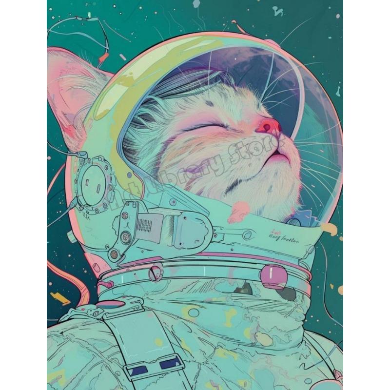 Retro Futuristic Space Astronaut Cat Nasa Cosmic Surrealism Animals Poster Canvas Painting Preppy Wall Art Pictures Home Decor