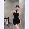 Rose neck sling niche dress summer wrinkle slim hip wrap hottie skirt women