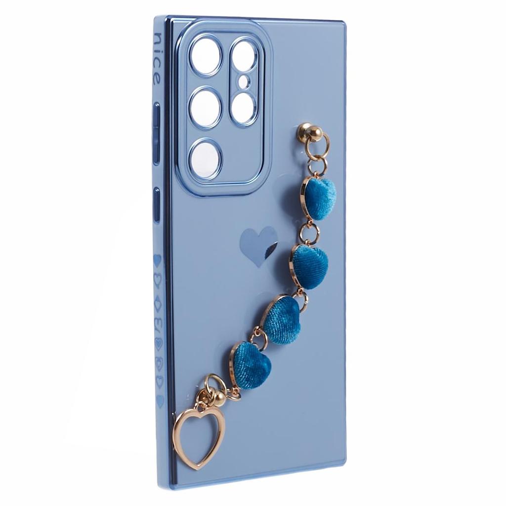 For Samsung Galaxy S23 Ultra Phone TPU Case Electroplating Phone Cover with Plush Love-Heart Strap