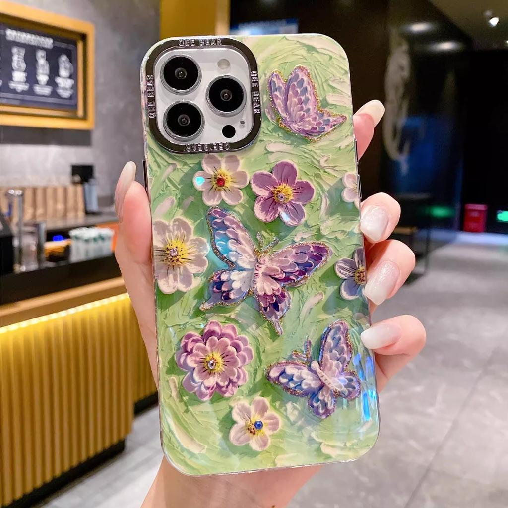Rainbow Oil Painting Butterfly Suitable for Apple 16 Mobile Phone Case IPhone 15 ProMax Blue Flash Lens 14 Protection Case