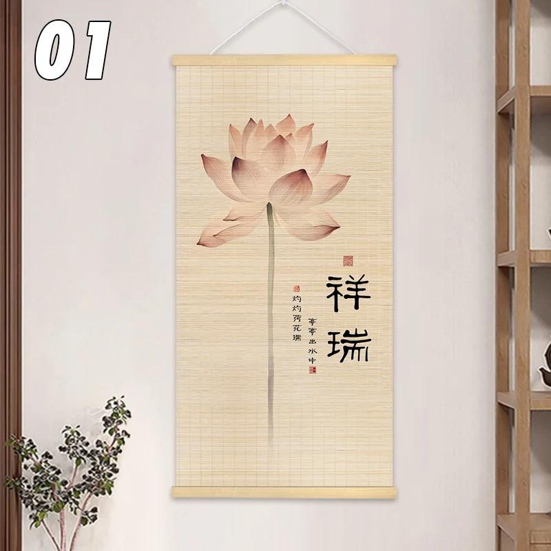 Chinesischer Stil Bambus Hängendes Gemälde Vorhangrolle Lotusblume Arbeitszimmer Zen Tee Hintergrund Raumdekoration