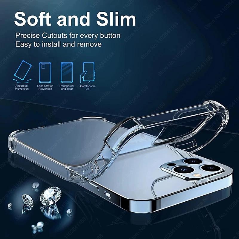 Luxury Shockproof Clear Phone Case For iPhone 15 13 12 11 14 Pro Max Mini XR XS 7 8 Plus Silicone Bumper Transparent Back Cover