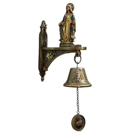 Religious Bronze Bell Our Lady of Grace Metal Wall Bell, Catholic Home Garden Decor, Prayer Virgin Mary Statue, Retro Hanging Church Porch Chapel 1pc