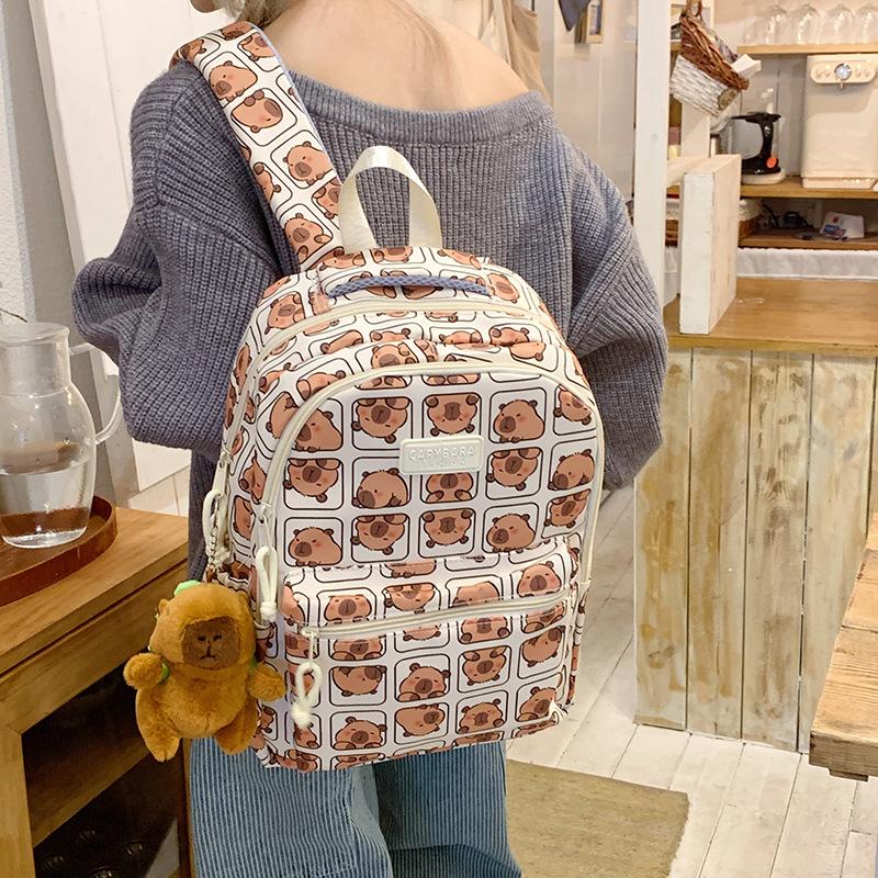 Cartoon Printed Capibala Backpack Cute Capybara Large-capacity Lightweight Burden-reduction Student Schoolbag Storage Bag