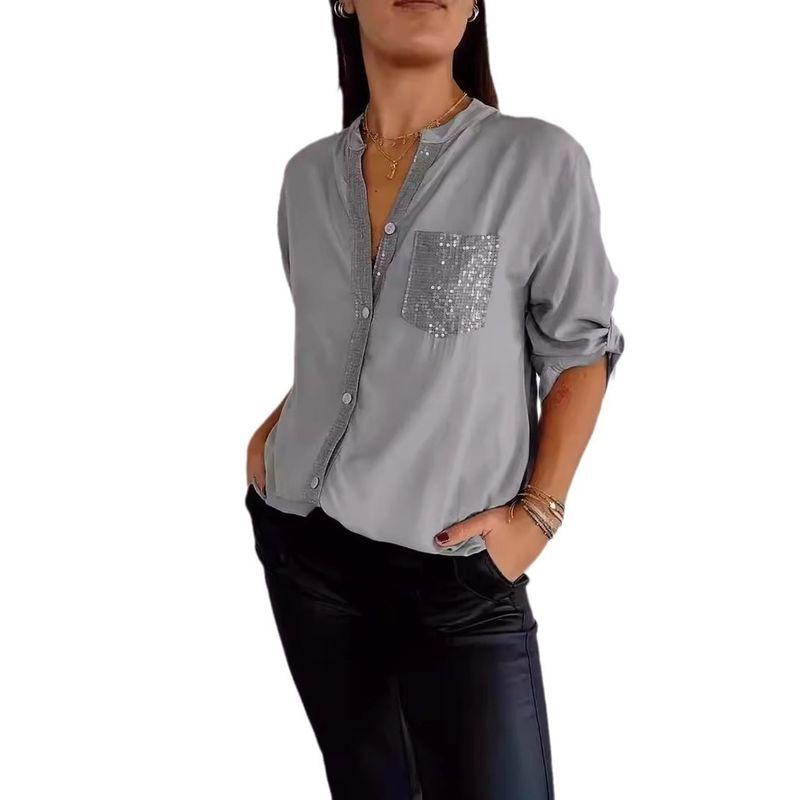 Glitter Fashion Women's Slim Fit Shirt Sequins Fashion Women Slim Fit Shirts