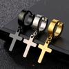 2PC Men Punk Cross Stars Dangle Earrings Women Gothic Stainless Steel Cross Ear Stud Earrings Piercing Huggies Pendant Zircon