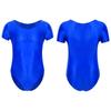 Mens Solid Color Short Sleeve Leotard Glossy Round Neck High Cut Bodysuit Swimwear Sportswear