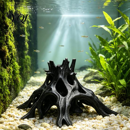 Aquarium Root Decoration 3D Printed Cave Hideout, Hollow Tree Shaped Fish Tank Decoration, Safe Landscaping Shrimp Breeding Shelter for Shrimp,