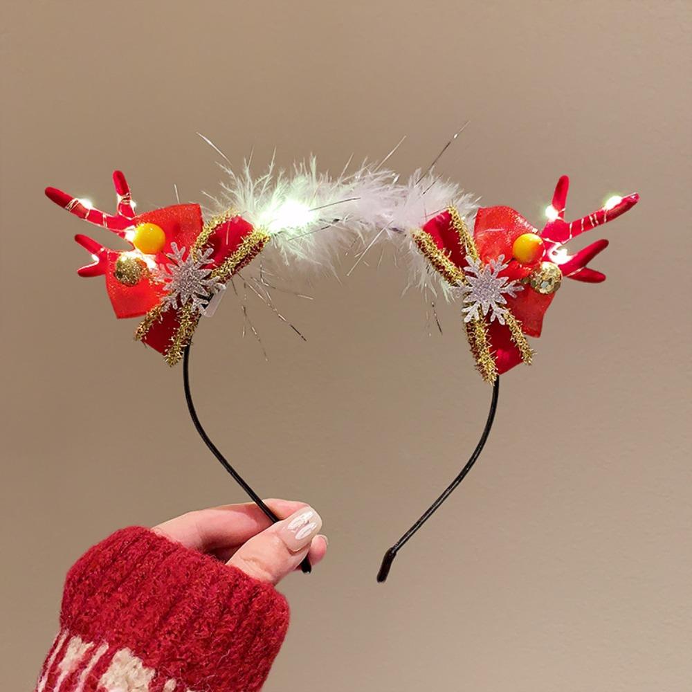 

Plush LED Christmas Headband Glitter Glowing New Year Headband Antlers Headband Female Style 6
